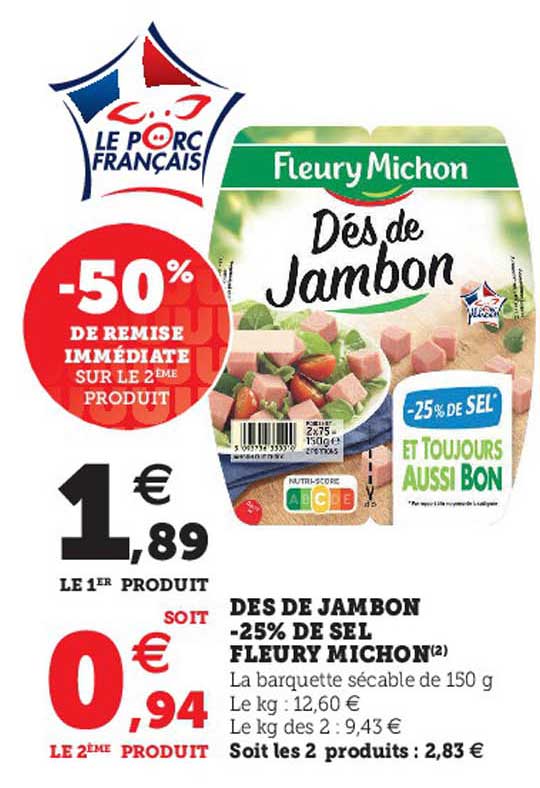 dés de jambon -25% de sel fleury michon