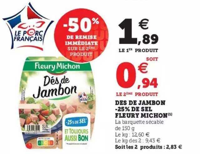 dés de jambon -25% de sel fleury michon