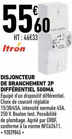 disjoncteur de branchement 2p différentiel 500ma
