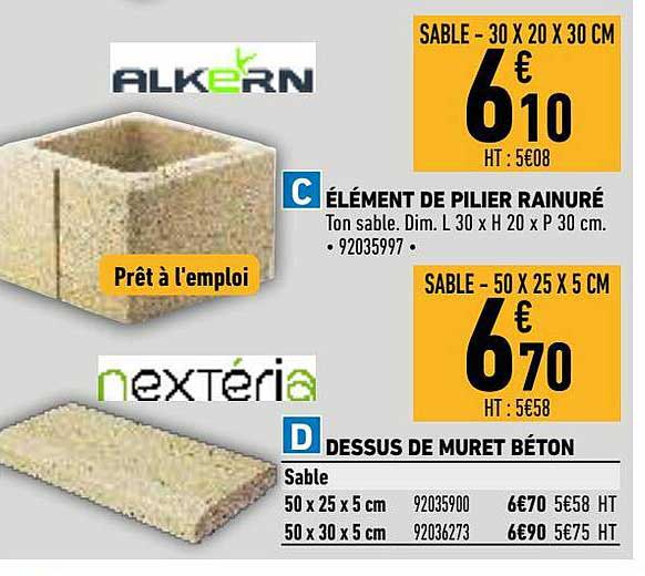 élément de pilier rainuré , dessus de muret béton