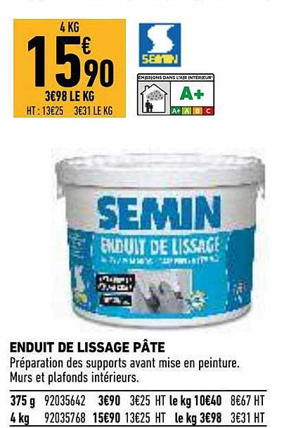 enduit de lissage pâte semin