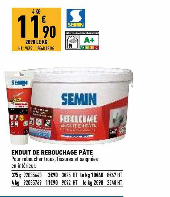 enduit de rebouchage pâte semin