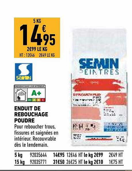 enduit de rebouchage poudre semin
