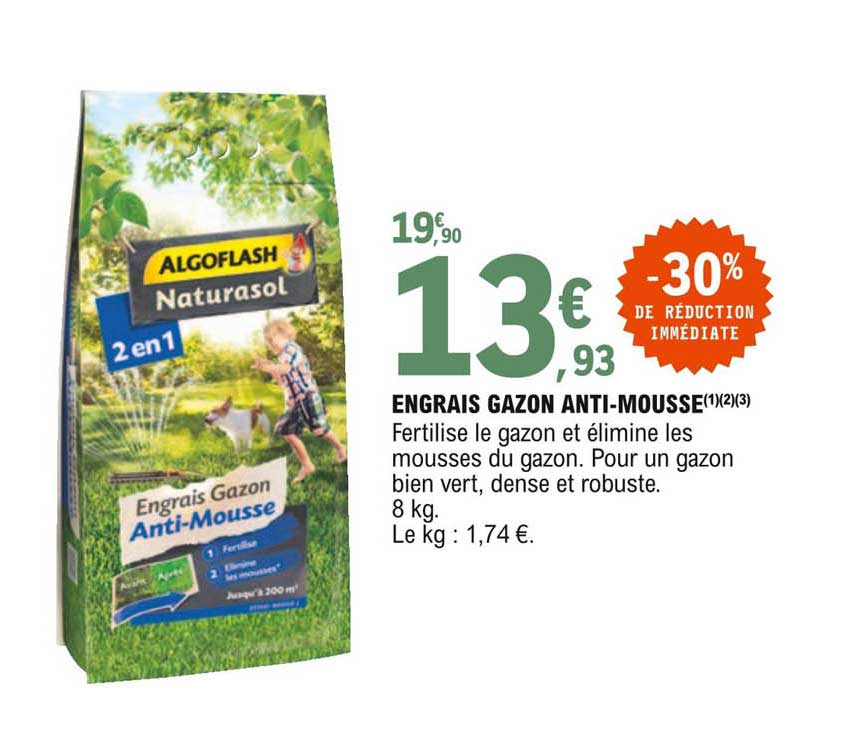 engrais gazon anti-mousse algoflash
