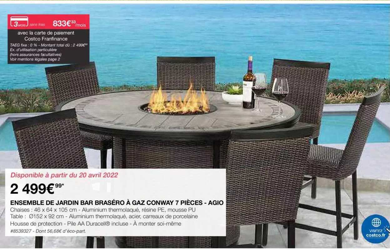 ensamble de jardin bar braséro à gaz conway 7 pièces - agio