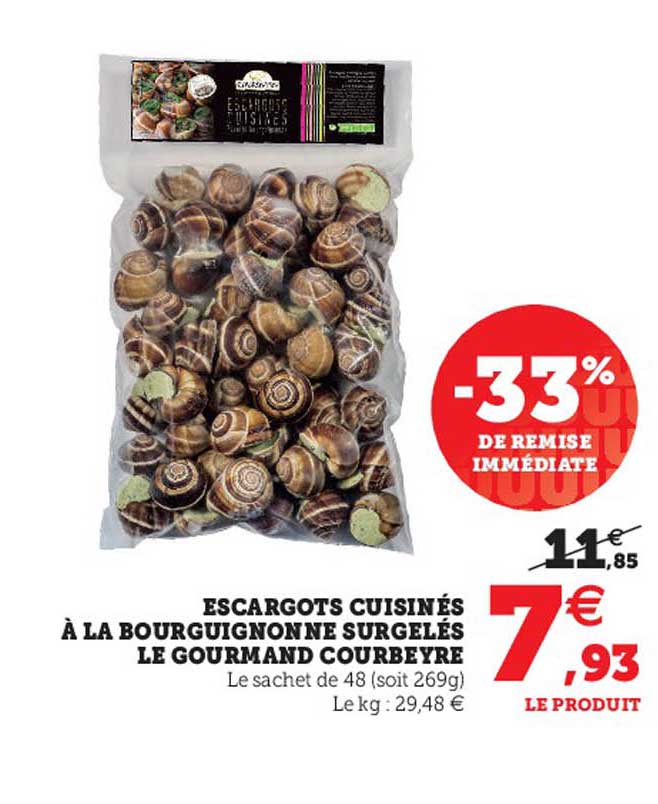 escargots cuisinés à la bourguignonne surgelés le gourmand courbeyre