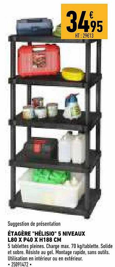 étagère "hélisio" 5 niveaux l80 x p40 x h188 cm