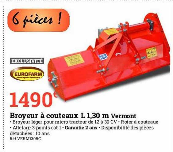 eurofarm broyeur à couteaux l 1.30 m vermont