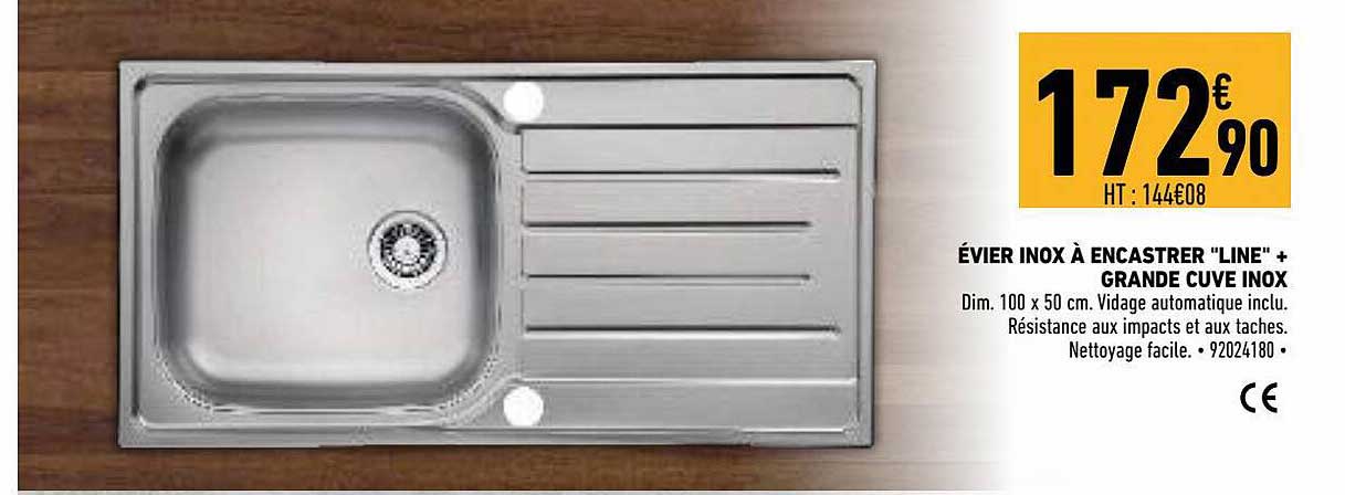 évier inox à encastrer "line" grande cuve inox