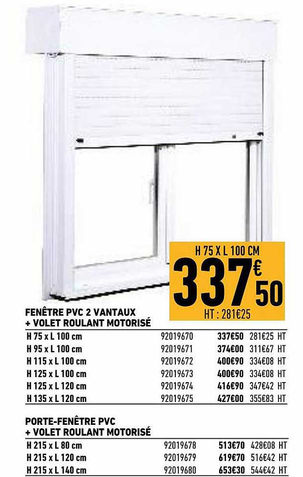 Fenêtre Pvc 2 Vantaux + Volet Roulant Motorisé, Porte-fenêtre Pvc + Volet Roulant Motorisé