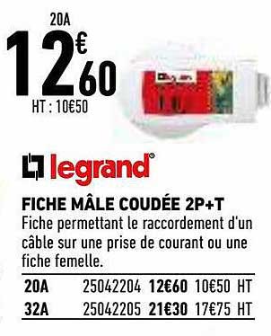 fiche mâle coudée 2p+t legrand