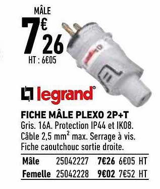 fiche mâle plexo 2p+t legrand