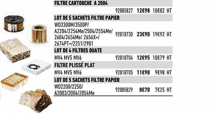 filtre cartouche à 2004, lot de 5 sachets filtre papier, lot de 4 filtres ouate, filtre plissé plat, lot de 5 sachets filtre papier