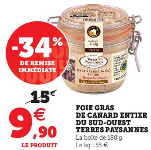 Foie Gras De Canard Entier Du Sud-ouest Terres Paysannes