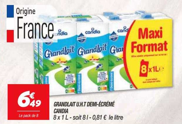 grandlait u.h.t. demi-écrémé candia