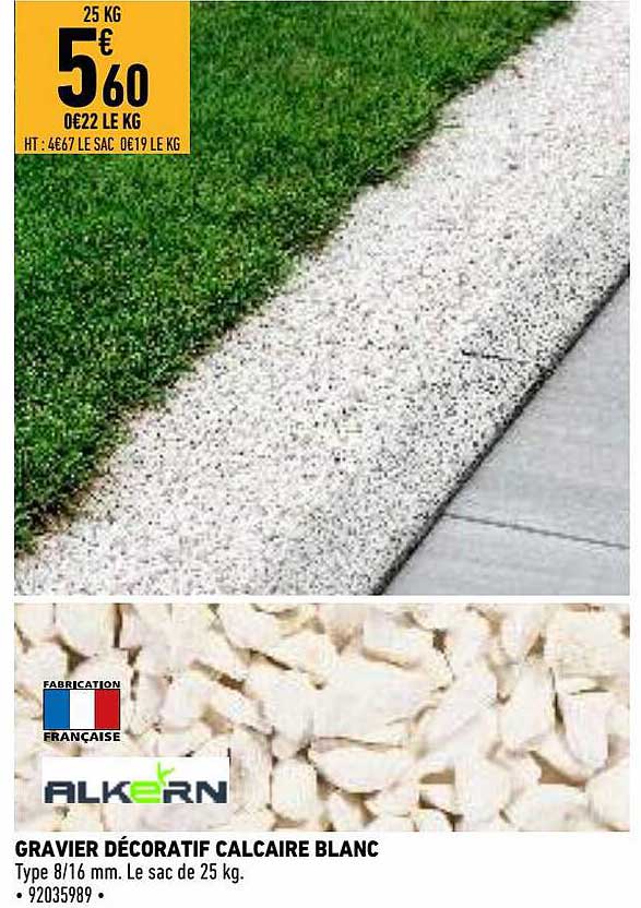 gravier décoratif calcaire blanc alkern