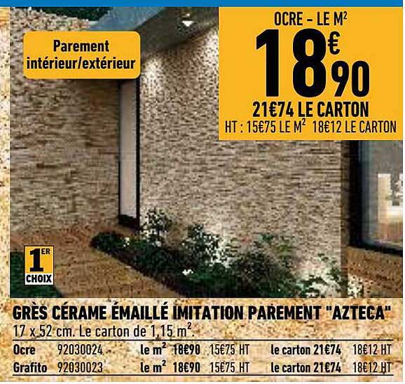 grès cérame émaillé imitation parement "azteca"