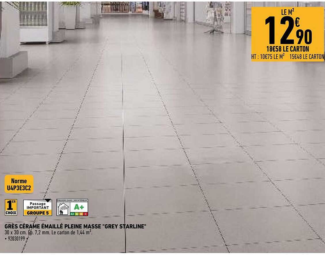 grès cérame émaillé pleine masse "grey starline"