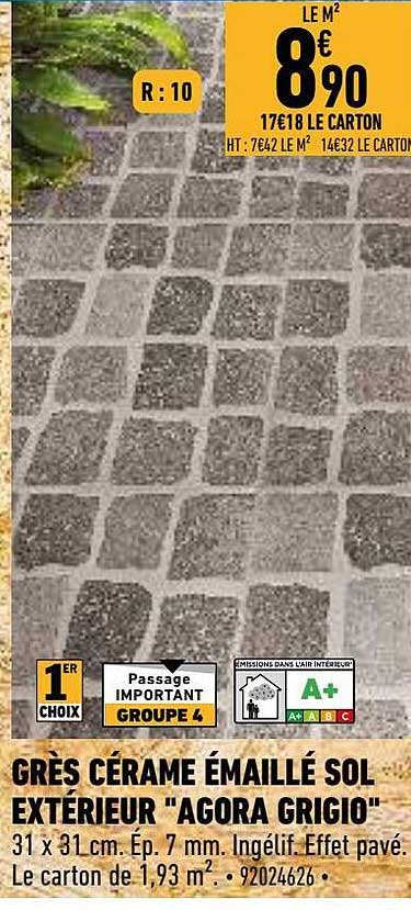 grès cérame émaillé sol extérieur "agora grigio"
