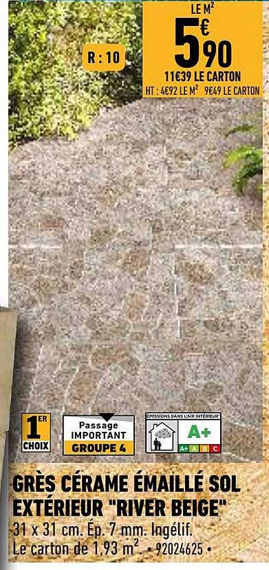 grès cérame émaillé sol extérieur "river beige"