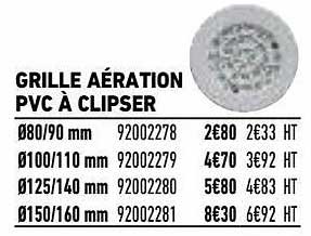 grille aération pvc à clipser