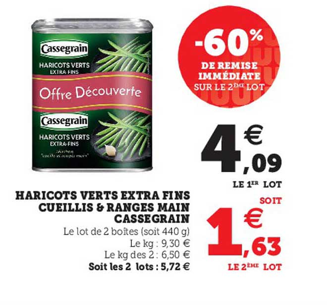 Haricots Verts Extra Fins Cueillis & Rangés Main Cassegrain