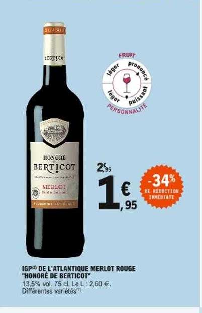 igp de l'atlantique merlot rouge "honoré de berticot"