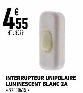 interrupteur unipolaire luminescent blanc 2a