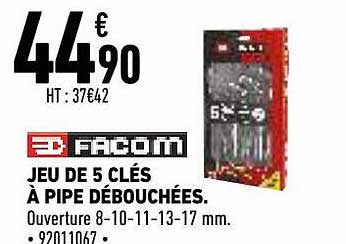 jeu de 5 clés à pipe débouchées facom