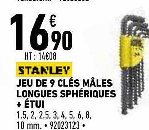 jeu de 9 clés mâles longues sphériques + étui