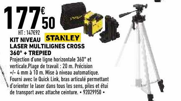 kit niveau laser multilignes cross 360° + trepied stanley