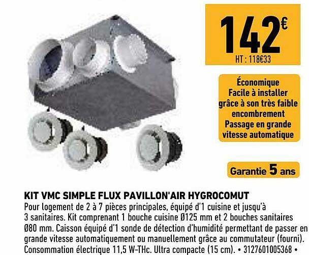 kit vmc simple flux pavillon' air hygrocomut