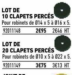 lot de 10 clapets percés, lot de 20 clapets percés