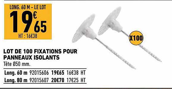 lot de 100 fixations pour panneaux isolants