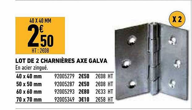 lot de 2 charnières axe galva