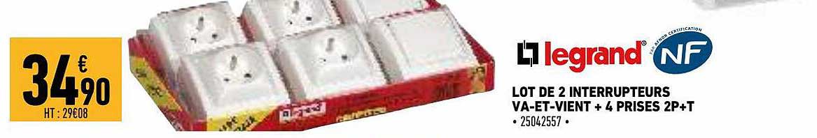 lot de 2 interrupteurs va-et-vient 4 prises 2p+t legrand