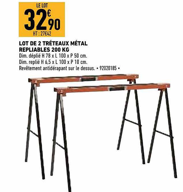 Lot De 2 Tréteaux Métal Repliables 200 Kg