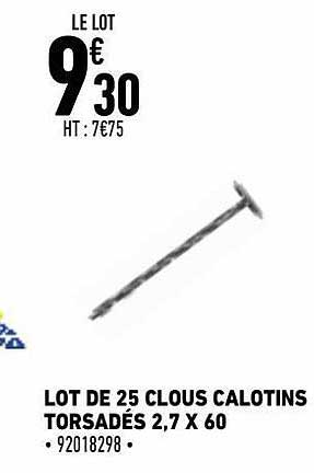 lot de 25 clous calotins torsadés 2,7 x 60