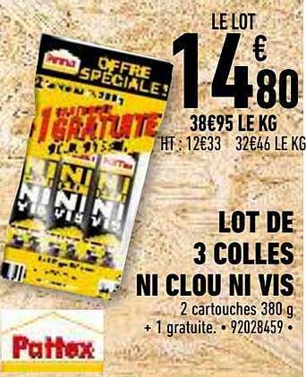 lot de 3 colles ni clou ni vis pattex