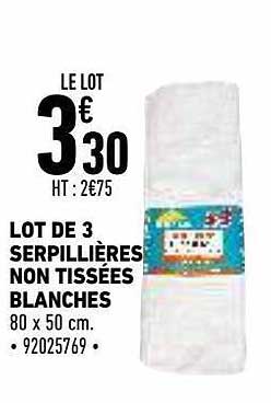 lot de 3 serpillières non tissées blanches