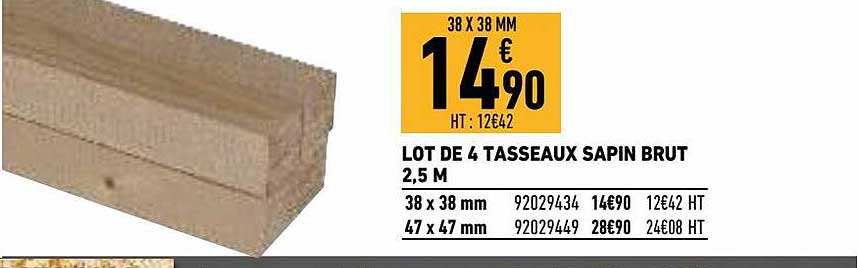 lot de 4 tasseaux sapin brut