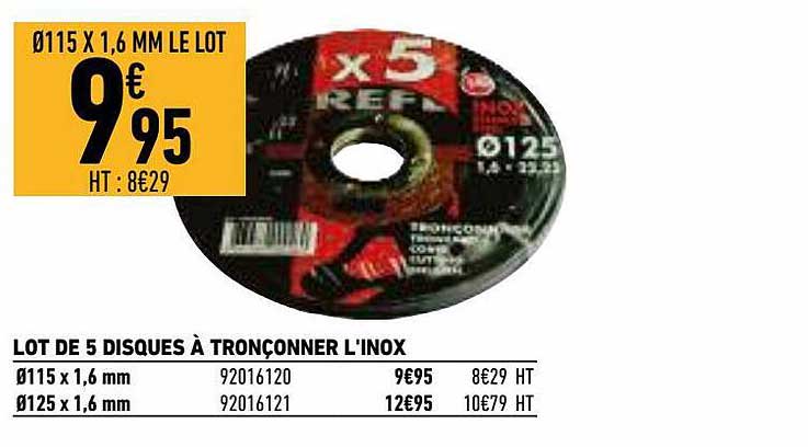 lot de 5 disques à tronçonner l'inox