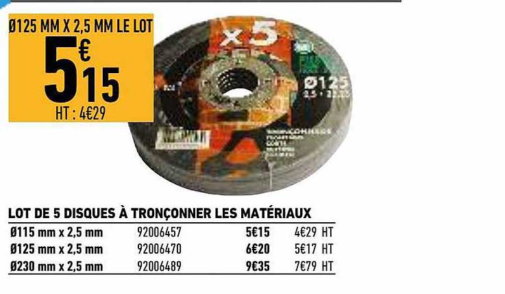 lot de 5 disques à tronçonner les matériaux