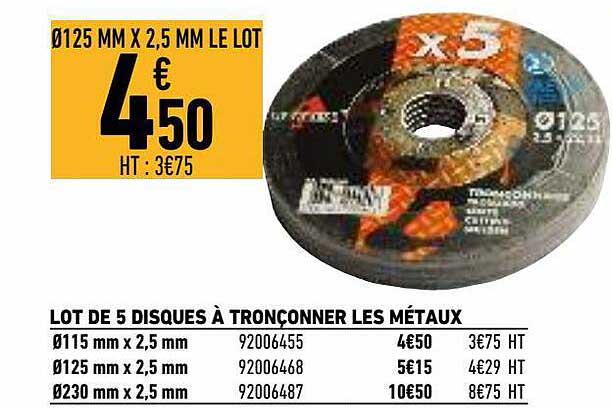 lot de 5 disques à tronçonner les métaux
