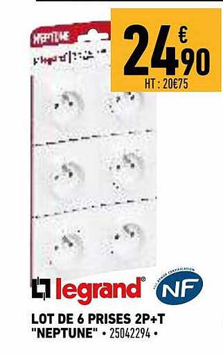 lot de 6 prises 2p+t "neptune"