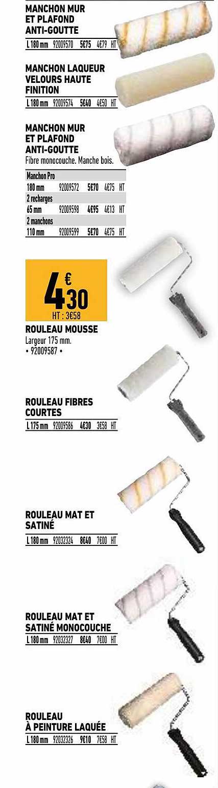 manchon mur et plafond anti-goutte, manchon laqueur velours haute finition, rouleau mousse, rouleau fibres courtes, rouleau mat et satiné, rouleau mat et satiné monocouche, rouleau à peinture laquée