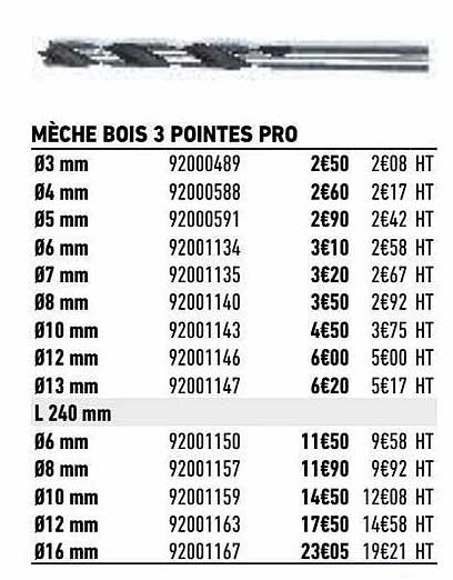 mèche bois 3 pointes pro