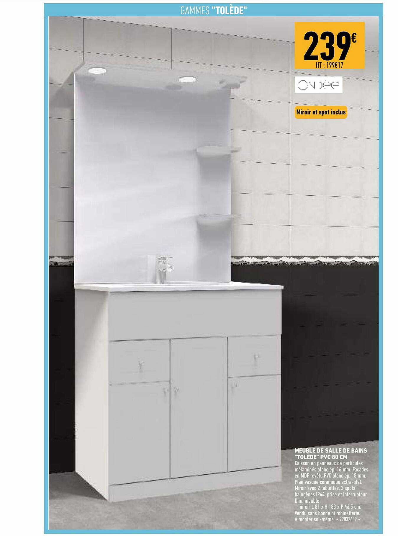 meuble de salle de bains "tolède" pvc 80 cm