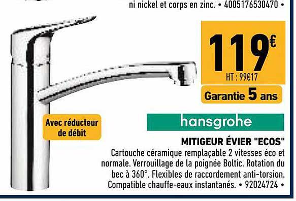 Mitigeur évier "ecos" Hansgrohe