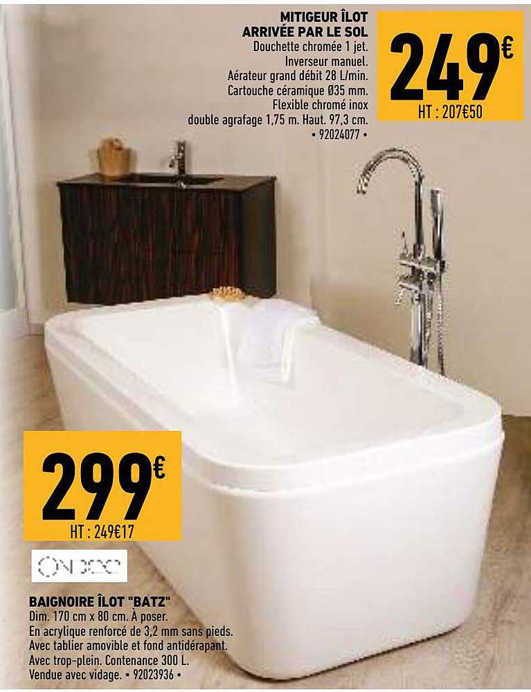 mitigeur îlot arrivée par le sol, baignoire îlot "batz"